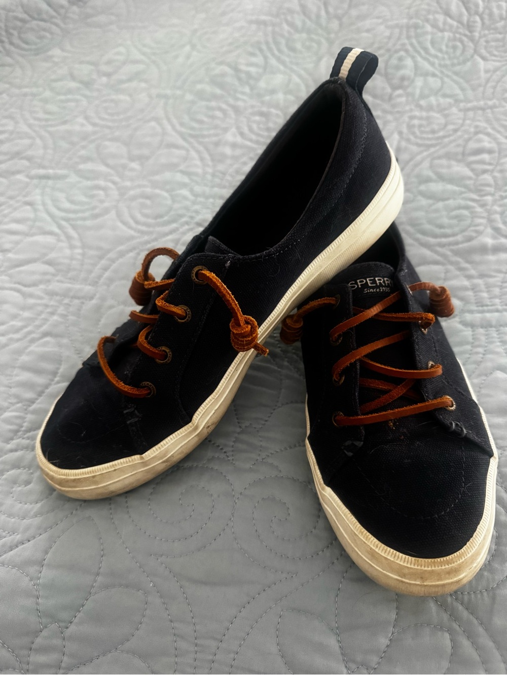 Sperry Black Canvas Low-Top Sneakers with Brown Laces